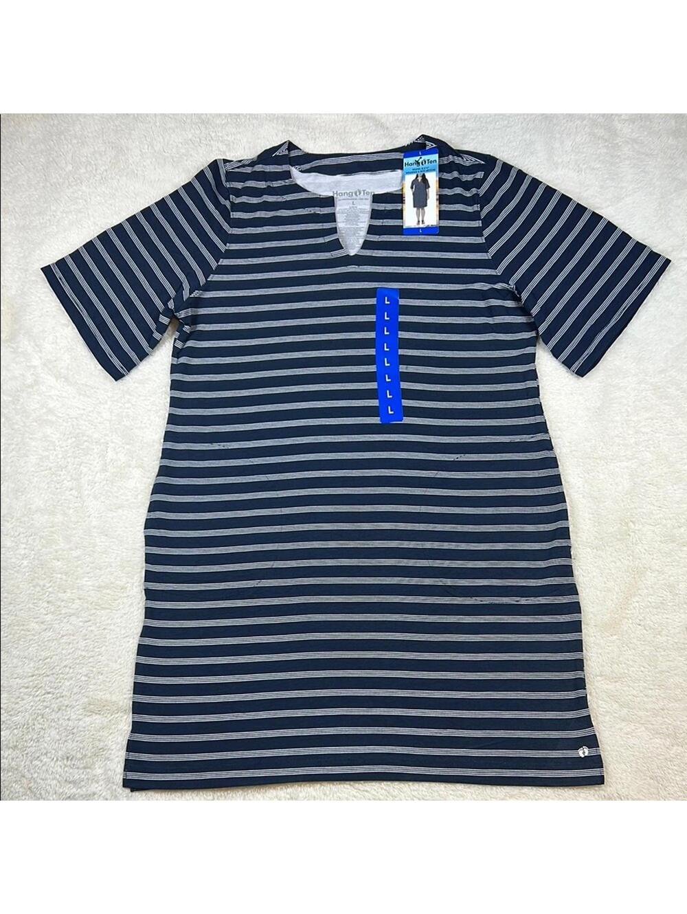 Hang Ten Women’s Navy Blue Striped T-Shirt Dress Size Medium NWT Short Sleeve
